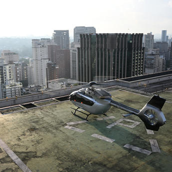 ACH145 Helicopter on a roof helipad in Sao Paulo, Brazil