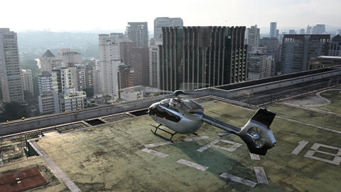 ACH145 Helicopter on a roof helipad in Sao Paulo, Brazil