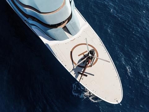 Helicopter on boat front deck