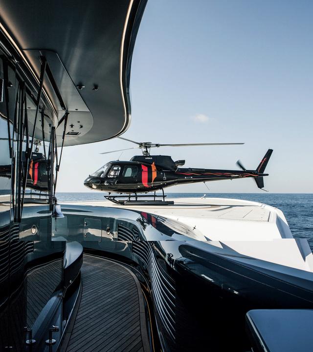 Helicopter on boat deck (side)