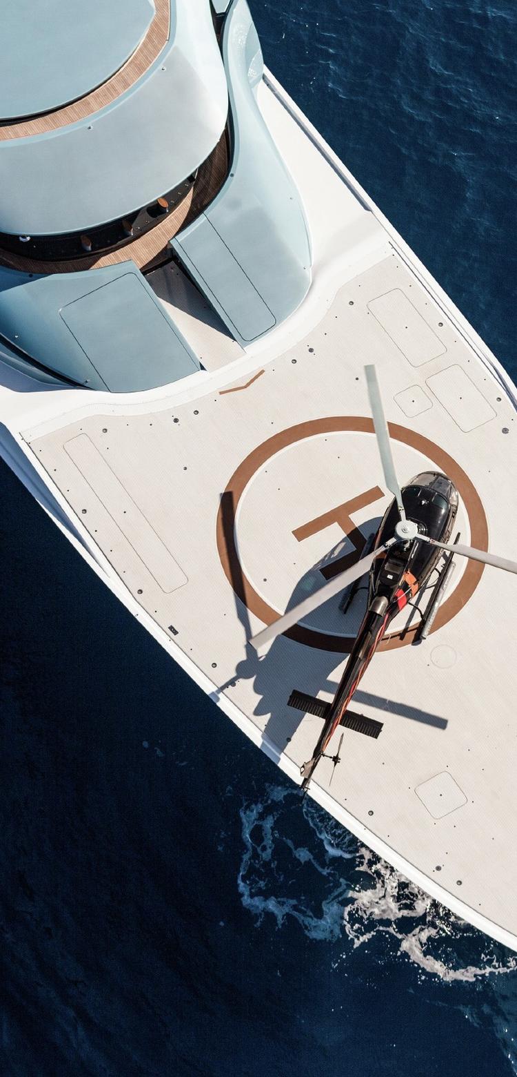 Helicopter on boat front deck
