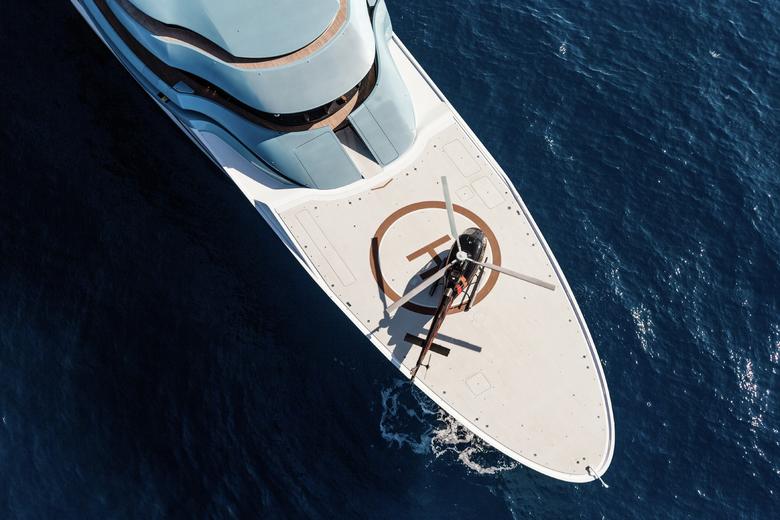 Helicopter on boat front deck